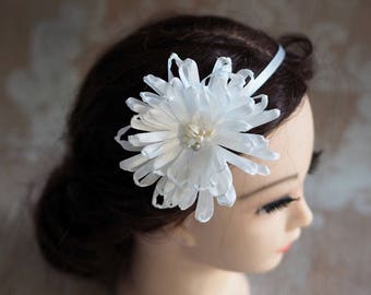 1st Communion Headpiece, Flower Girl Headpiece, First Communion Headband, Headband for Girl, White Baptism Flower Hairband, Goddaughter Gift