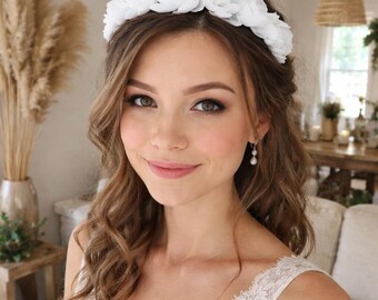 White Floral Headband, Communion Crown, Baptism Hair Accessory, Flower Girl Headpiece, Bridal Flower Headband