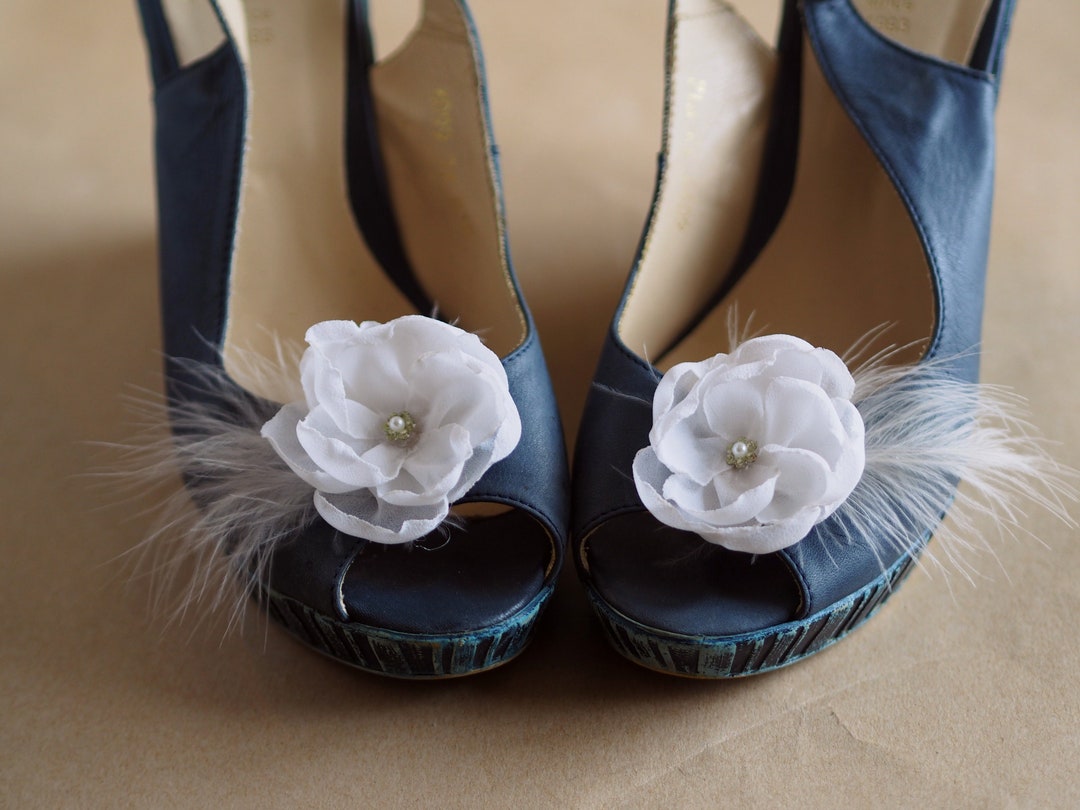 Feather Shoe Clips White Shoe Clips Wedding Floral Shoe Etsy