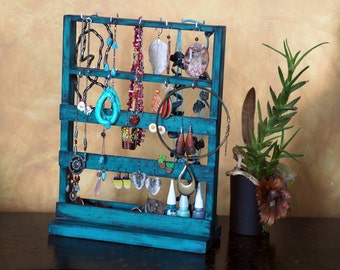 Jewelry Organizer Stand, Necklace Stand Blue, Jewelry Organizer Stand, Holder Nail Polish, Organizer Jewelry Holder, Turquoise Home Decor