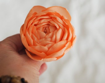 Peach Flower Brooch Pin, Silk Peony for Hair, Flower Hair Clip, Flower Hair Accessories Wedding, Peach Floral Fabric Brooch, Peach Rose Pin