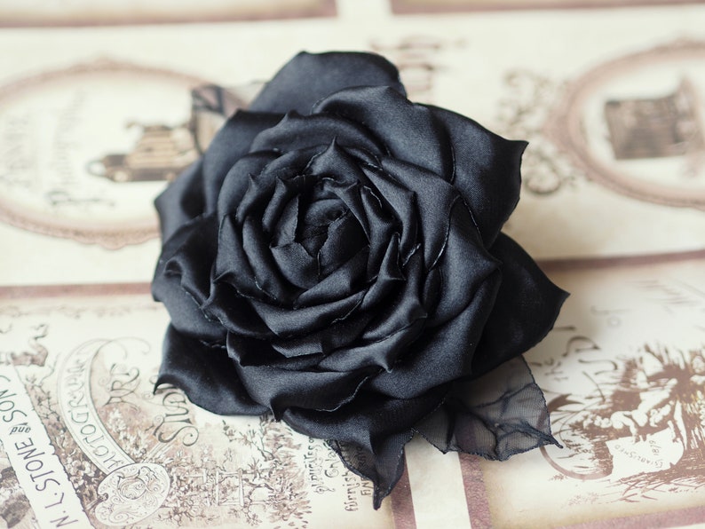 Black Flower Hair Piece Black Rose Hair Clip Satin Black Etsy