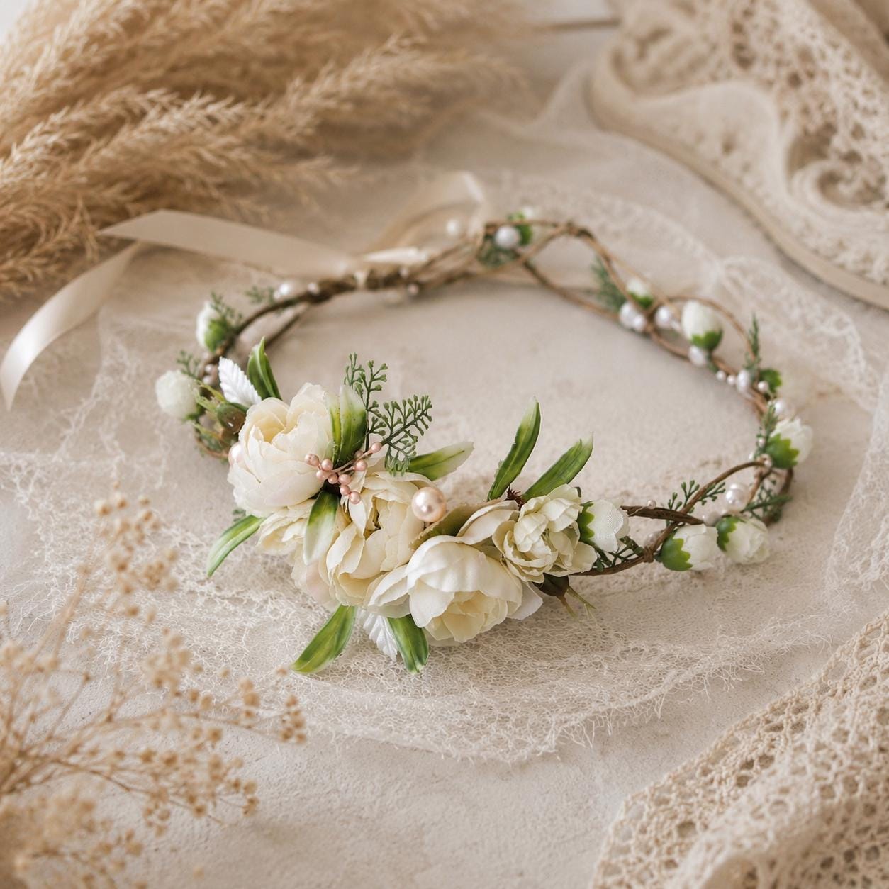 Floral White Flower Headpiece ✨✨✨?? White Flower Wedding Headdress Rhinestone Statement  main image 3