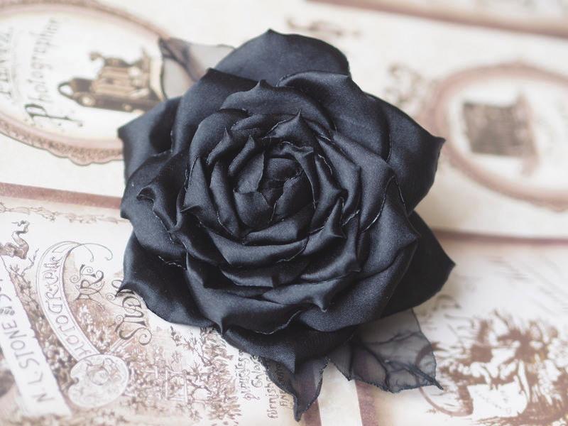 Black Rose Hair Clip or Brooch – Handmade Satin Gothic  display picture 3