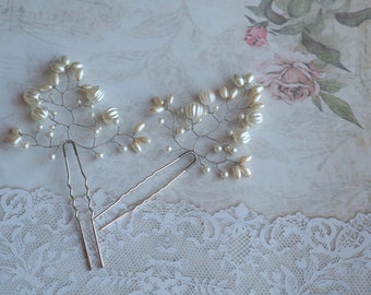 Bohemian Hair Piece, Bride Hair Piece Side Bun, Bridal Pearl Hair Vine, Hair Pins Wedding Pearls, Pearl Hair Accessories, Bridesmaids Pins