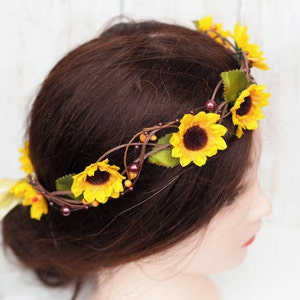 Sunflower Hair Accessory, Hippie Headband, Sunflower Hair Crown, Sunflower for Hair, Sunflower Bridal Accessory, Girl Sunflower Headband image 3