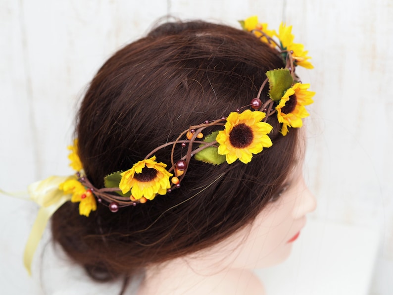 Sunflower Hair Accessory, Hippie Headband, Sunflower Hair Crown, Sunflower for Hair, Sunflower Bridal Accessory, Girl Sunflower Headband image 3