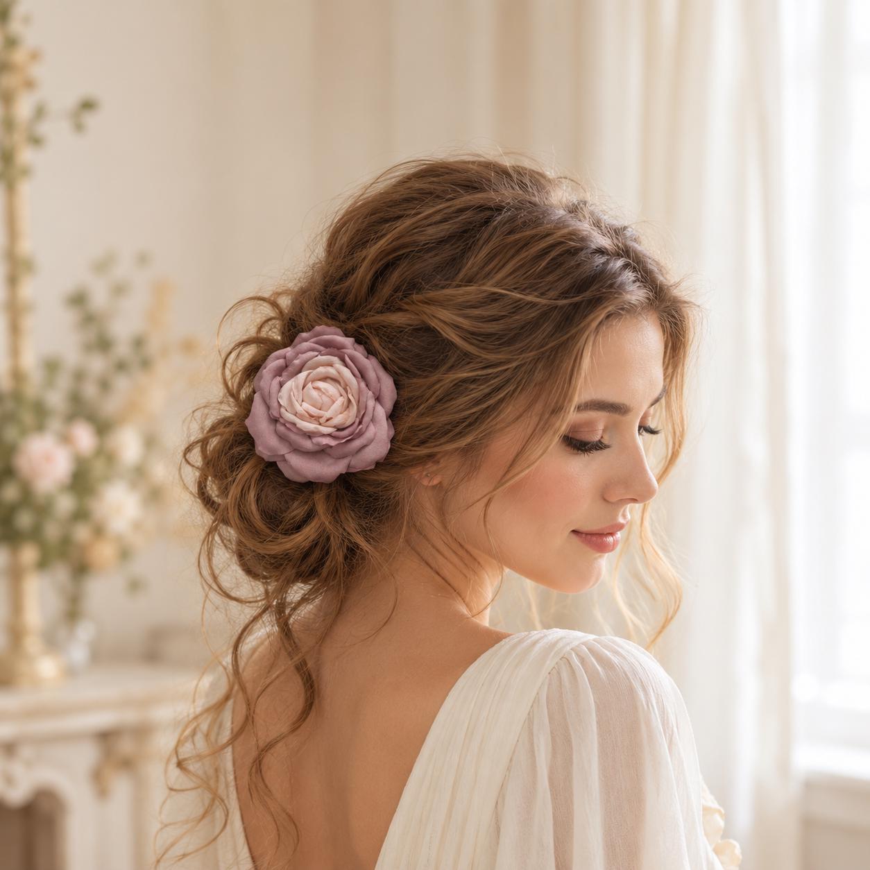 Dusty Rose Hair Flower Clip, Mauve Silk Rose Brooch, Bridal Hair