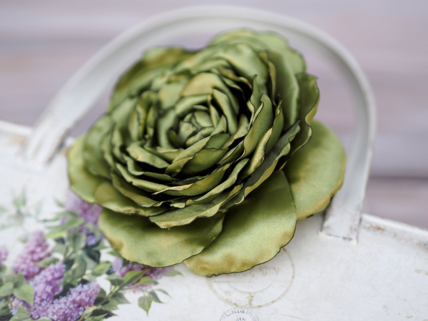 Green Hair Clip Shabby Chic Hair Flower Lime Green Hair Etsy