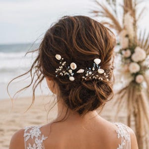 Mermaid Seashell Hair Pins Set of 2, Beach Wedding Bridal Hair Accessories, Pearl Shell Headpiece
