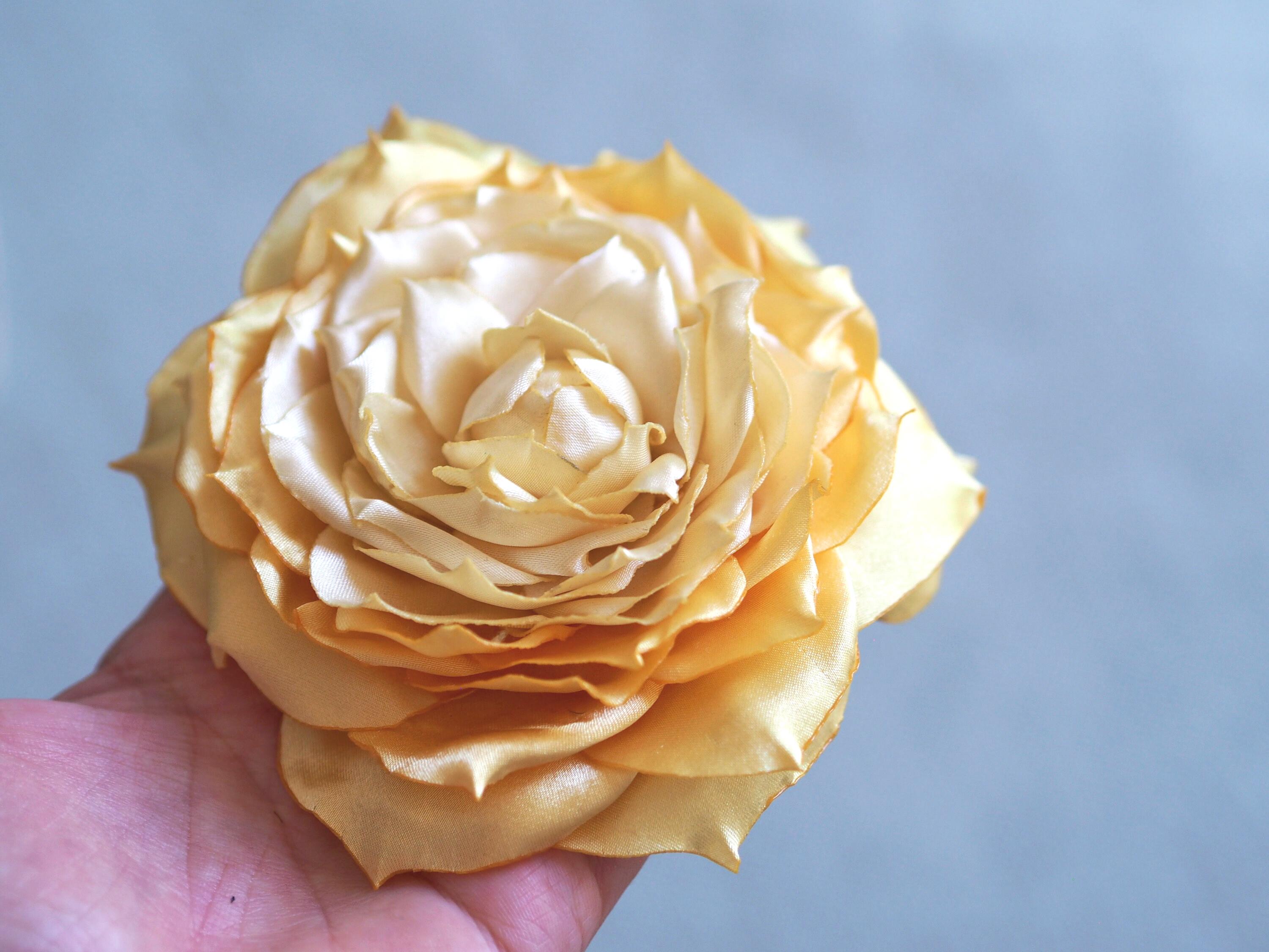 Large Yellow Rose Hair Clip or Brooch, Satin Flower Pin  display picture 1