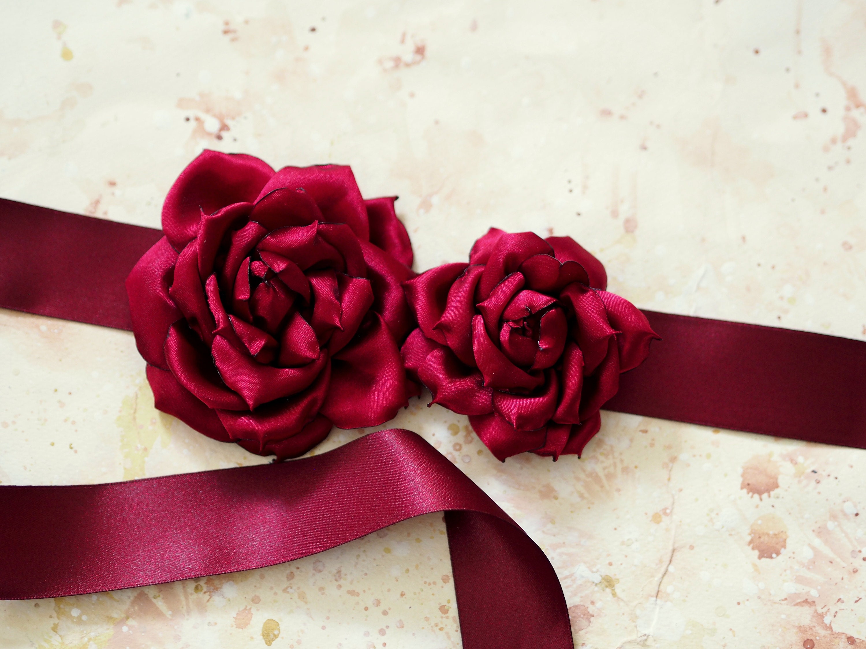 Red Satin Flower Sash Belt - Burgundy Wedding Sash for Bride or Maternity, Detachable Artificial Flowers, Boho Bridal Ribbon Belt Red Satin Flower Sash Belt - Burgundy Wedding Sash for Bride or Maternity, Detachable Artificial Flowers, Boho Bridal Ribbon Belt