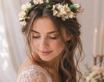 Wianek z kwiatów wiśni, ozdobna ozdoba na głowę z różową sakurą, wianek ślubny w stylu boho, wianek z włosów wróżki