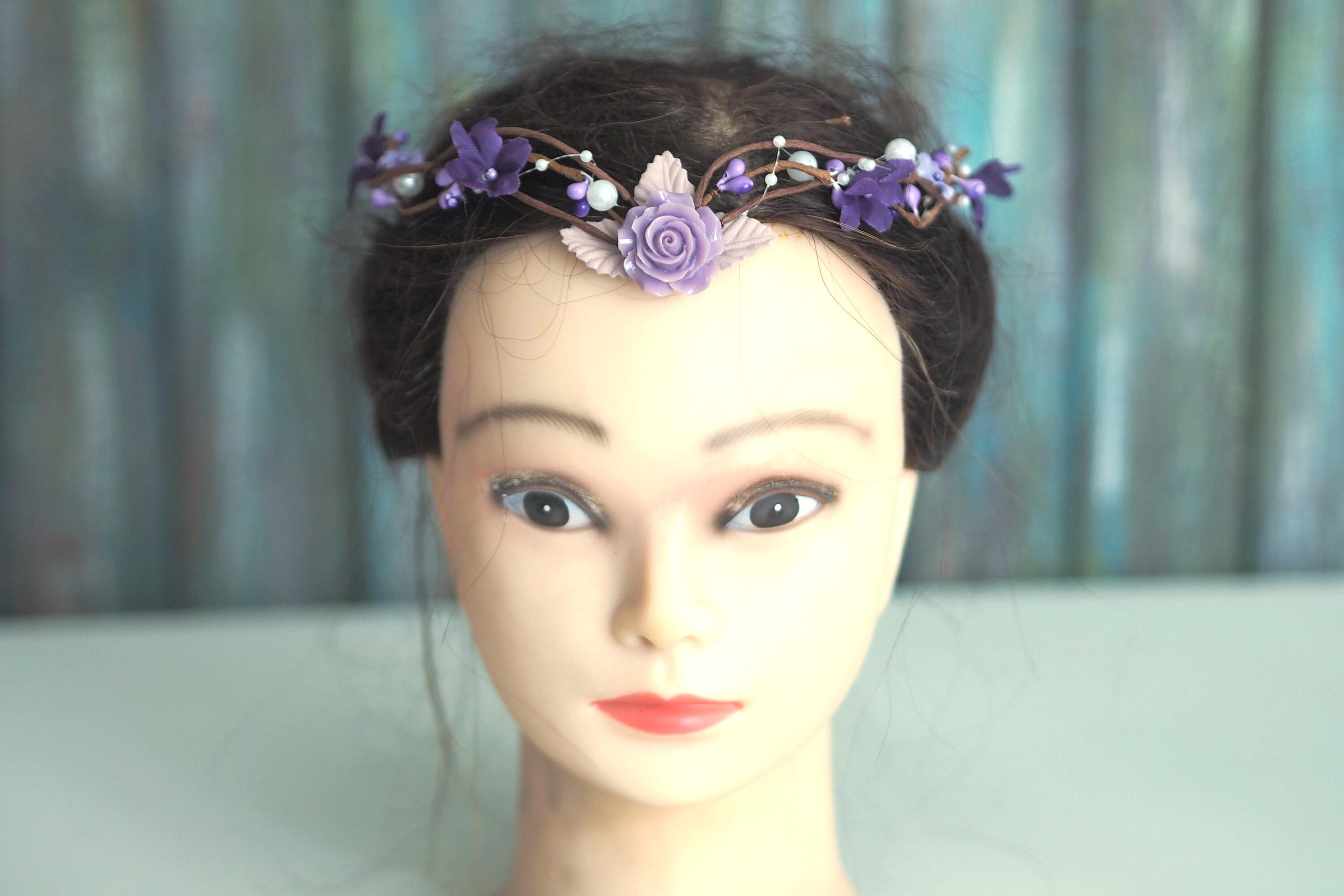 Purple Woodland Elf Crown, Lavender Fairy Flower Tiara, Boho  display picture 3