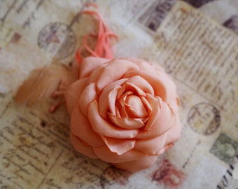 Peach Fuzz Flower Hair Clip, Peach Flower Headpiece, Childrens Clip Hair Rose, Peach Hair Accessory Flower Girl, Peach Brooch Rose Hair Pin