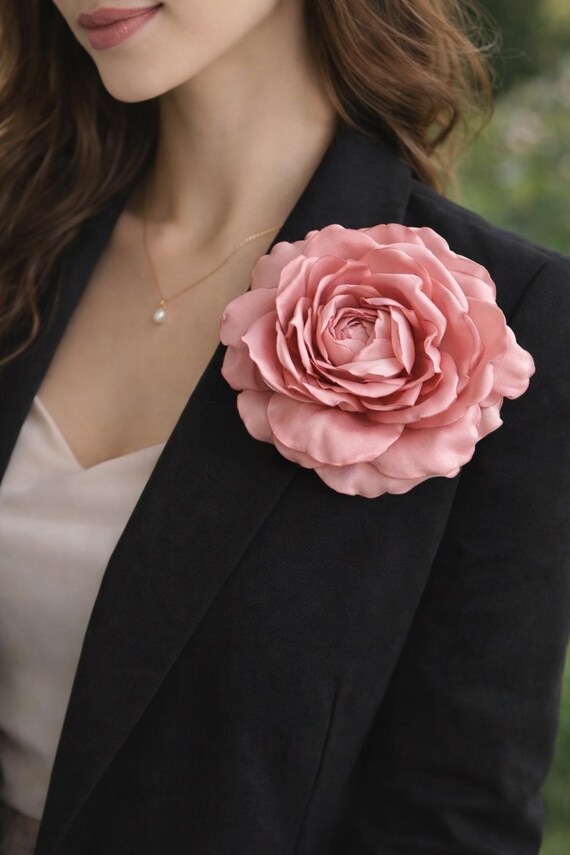 silk flower brooch for dress Silk flower brooch with fringes RASARIO Online Boutique