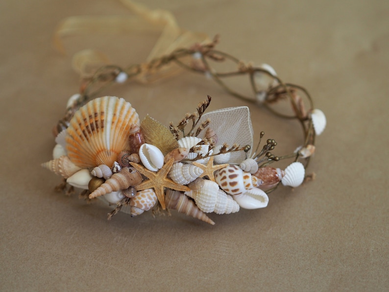 Sea Shell Mermaid Crown, Beach Wedding Headband, Beach Wedding Crown, Beach Hair Accessories, Beach Bridal Tiara, Starfish Mermaid Headpiece image 6