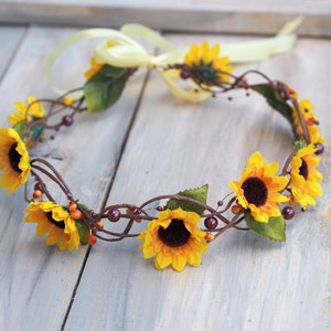 Sunflower Hair Accessory, Hippie Headband, Sunflower Hair Crown, Sunflower for Hair, Sunflower Bridal Accessory, Girl Sunflower Headband image 1