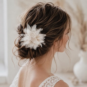 Ivory Silk Flower Hair Clip, Bridal Chiffon Flower Brooch, Wedding Hair Accessory for Bride
