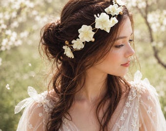 Ivory Flower Crown for Bride & Flower Girl, First Communion Floral Halo, Boho Wedding Headpiece