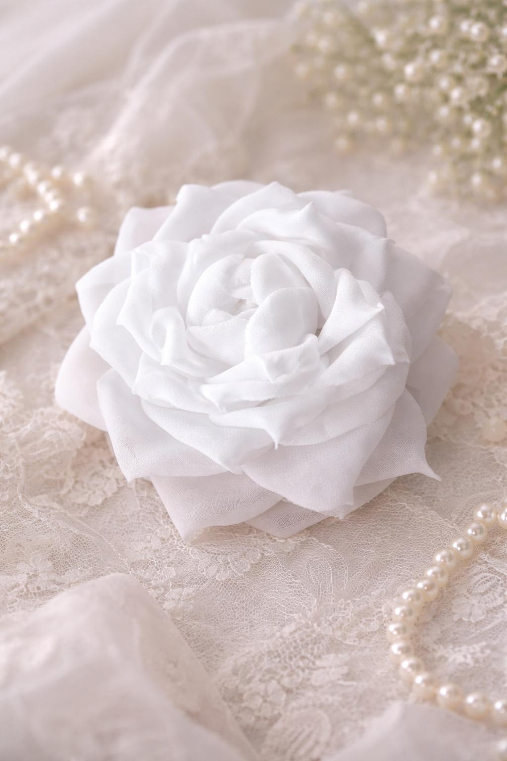 White Rose Bridal Hair Clip, Wedding Flower Brooch, Bridal Hair