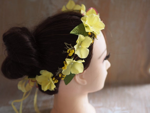 Yellow Flower Crown, Boho Bridal Headpiece, Handmade Floral  display picture 3