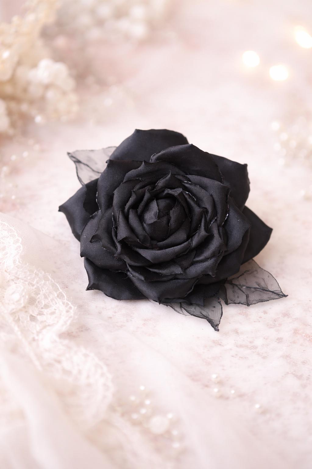 Black Rose Hair Clip Brooch, Gothic Black Flower Hair Accessory