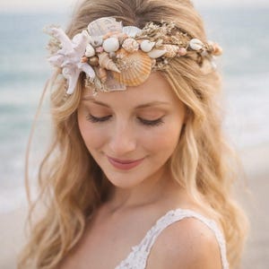 Meerjungfrau-Muschelkrone mit Seestern - Strandhochzeit-Kopfschmuck, Küstenbraut-Tiara