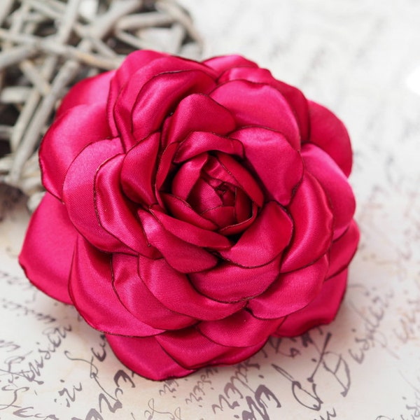 Hot Pink Hair Accessories, Fuchsia Hair Flower Fascinator, Hot Pink Hair Flower, Bright Pink Flower Brooch, Fuchsia Hair Clip, Magenta Rose