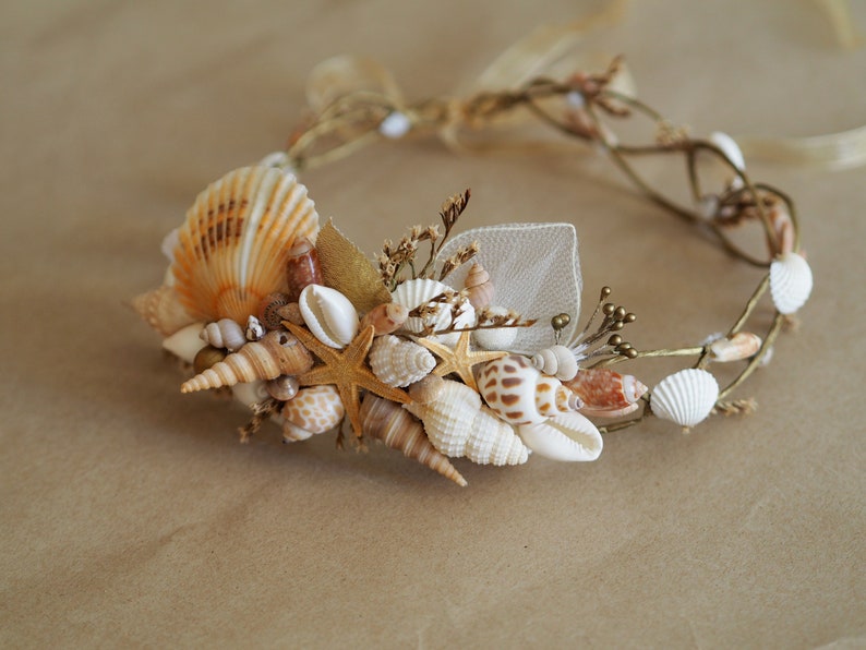 Sea Shell Mermaid Crown, Beach Wedding Headband, Beach Wedding Crown, Beach Hair Accessories, Beach Bridal Tiara, Starfish Mermaid Headpiece image 3