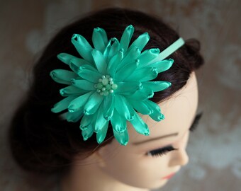 Flower Fascinator Mint Green, Big Flower Hairband, Mint Headband Flower Girl, Flower Head Piece, Side Flower Headband, Aqua Floral Headband