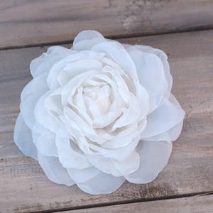 Large White Rose Hair Clip, Silk Flower Brooch, Bridal Hair Accessory, Wedding Corsage Pin image 5