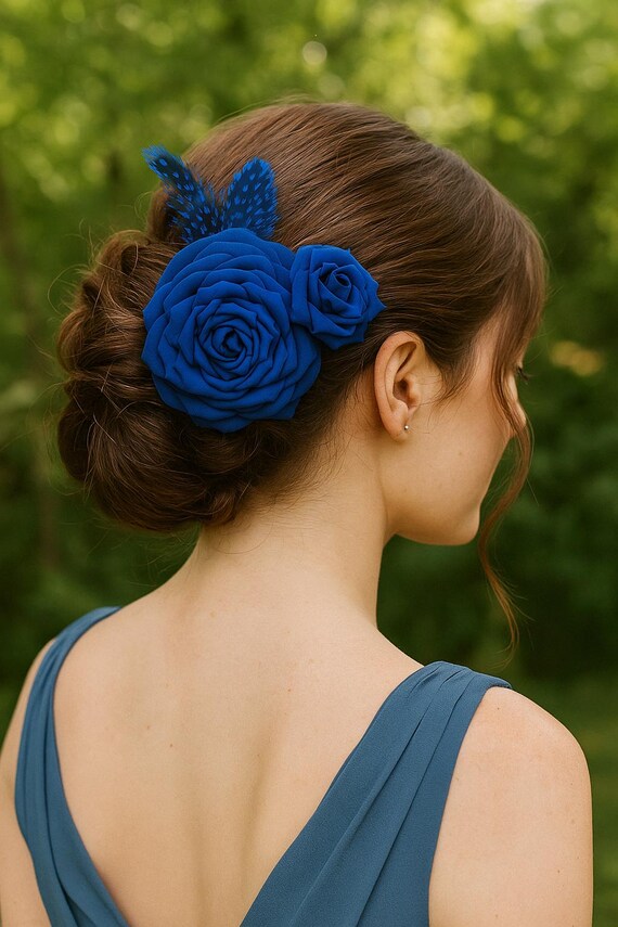 Handcrafted Blue Floral Hair Accessory 3142_обработано.jpg main image 4