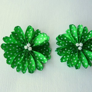 Polka Dot Green Shoe Clips, Ribbon Flowers for Shoes, Green Flower Shoes Pins, Emerald Green Shoe Clips, Rockabilly Shoe Clips Decoration image 3