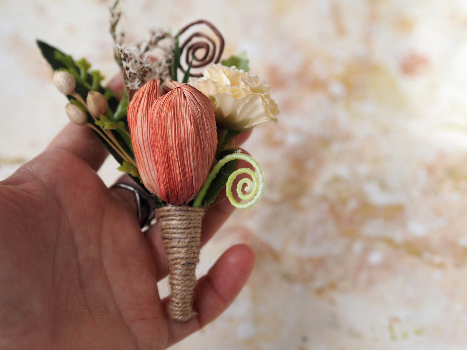 Tulip Boutonniere Wedding Rustic Dried Boutonniere Tissue Etsy