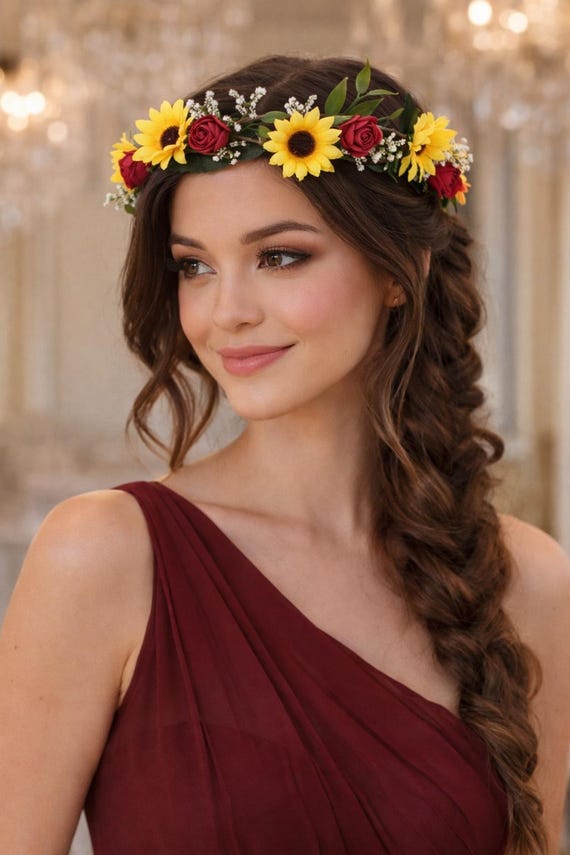 Floral Fall Sunflower Halo Wedding Crown Flower Girls Headband Birthday Amazon.com: Floral Fall Sunflower Halo Wedding Crown Flower  main image 4