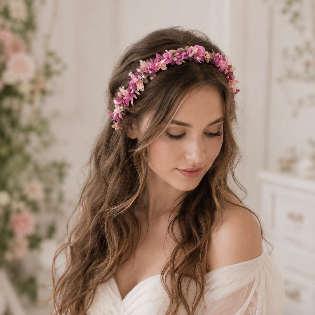 Pink Floral Headband, Dusty Rose Flower Crown, Bridal Hairpiece