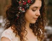 Rustic Winter Forest Christmas Tiara – Pinecone Hair Wreath, Woodland Berry Crown, Winter Wedding Headpiece, Elf Holiday Headband