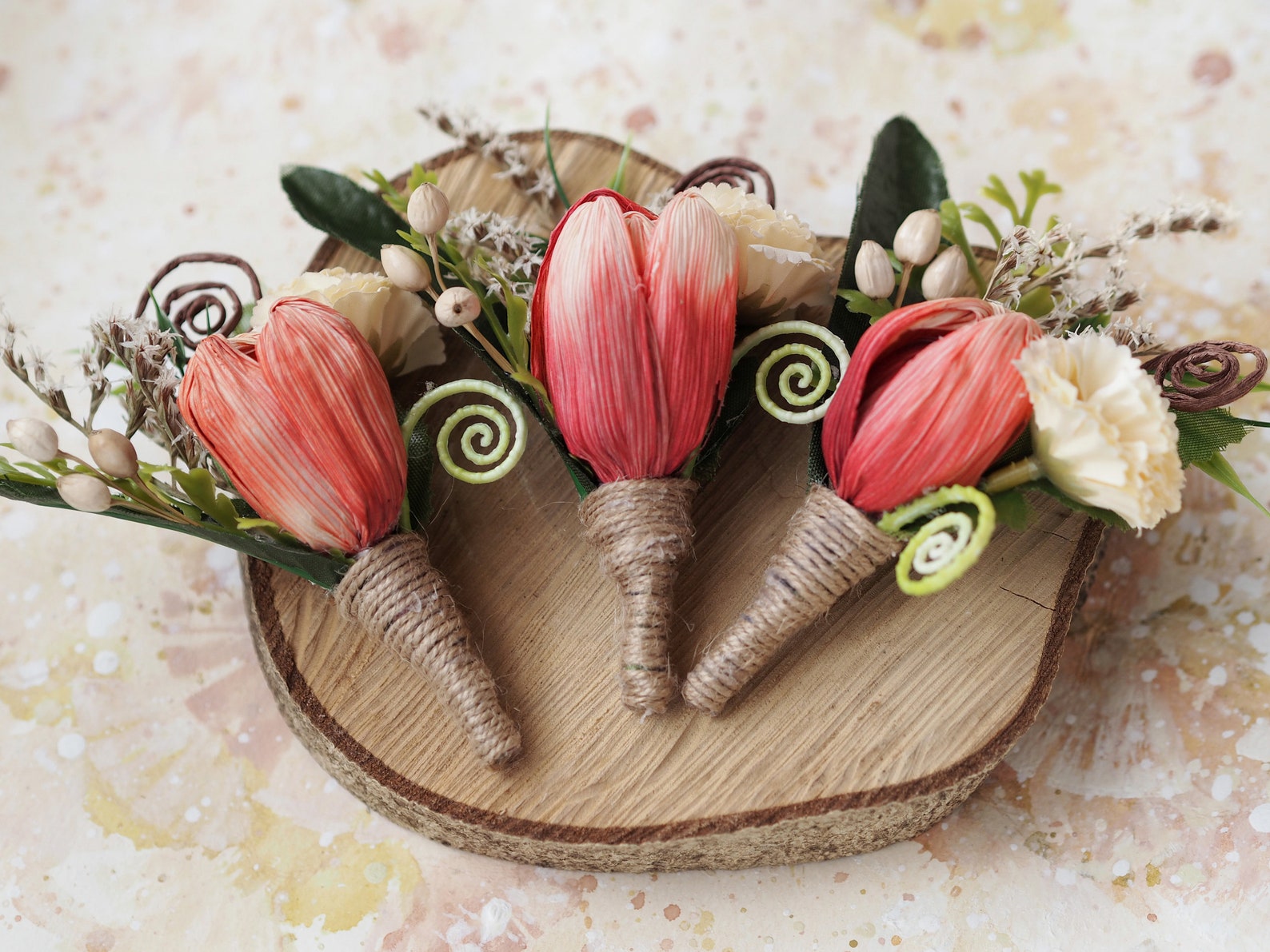 Tulip Boutonniere Wedding Rustic Dried Boutonniere Tissue Etsy