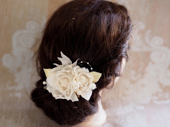 Ivory Wedding Hair Accessory Rose Flower Clip Bridal Hair Etsy