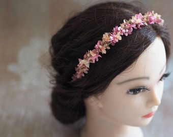 Pink Headband for Women, Floral Pink Headpiece, Wedding Headband Dainty Flowers, Flower Tiara Pink, Bridal Headband Flower, Formal Hair Band