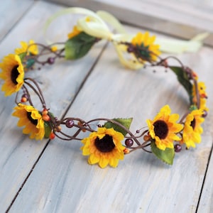 Sunflower Hair Accessory, Hippie Headband, Sunflower Hair Crown, Sunflower for Hair, Sunflower Bridal Accessory, Girl Sunflower Headband image 5