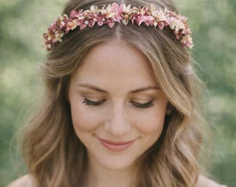 Rosa Braut Haarband - Dusty Rose Blumenkrone, Hochzeit Haarschmuck, handgemachte Frühling Abschlussball Tiara