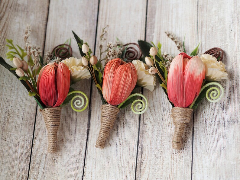 Tulip Boutonniere Wedding Rustic Dried Boutonniere Tissue Etsy