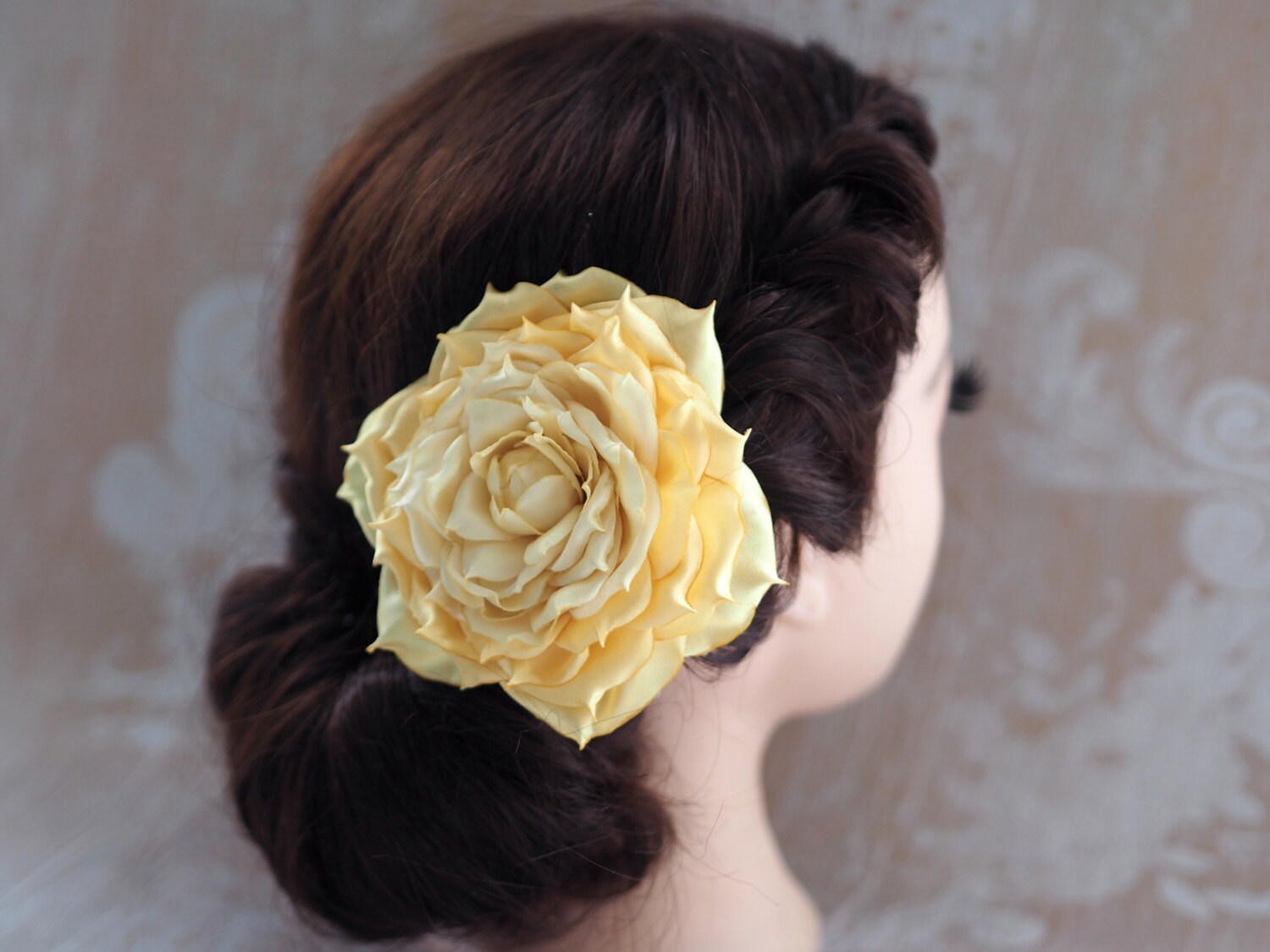 Large Yellow Rose Hair Clip or Brooch, Satin Flower Pin 