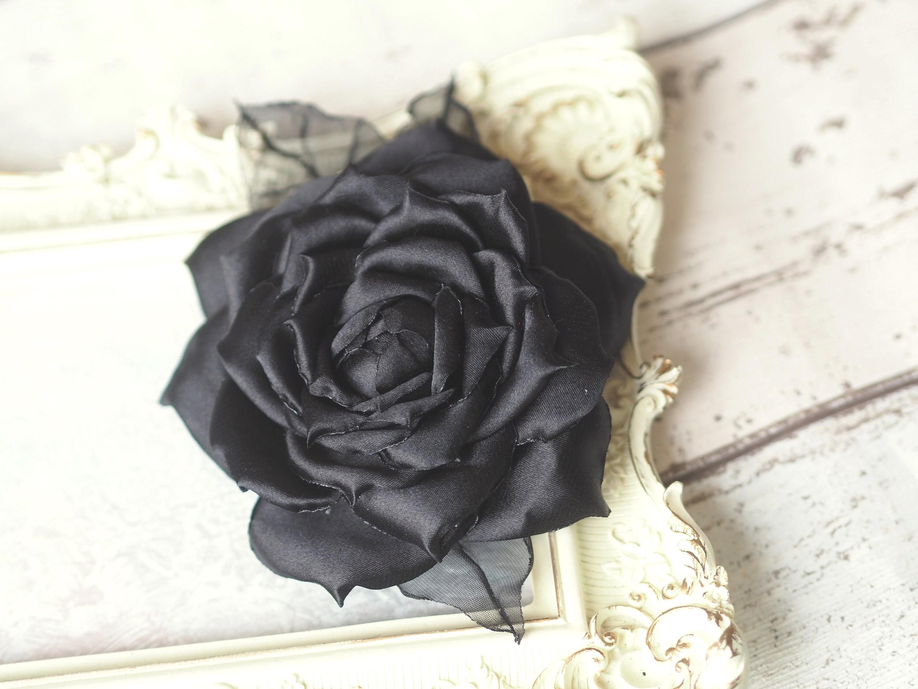 Black silk/satin Rose Hair Clip Black Rose Flower Hair Clip Artificial Red Rose Hairpin  main image 4