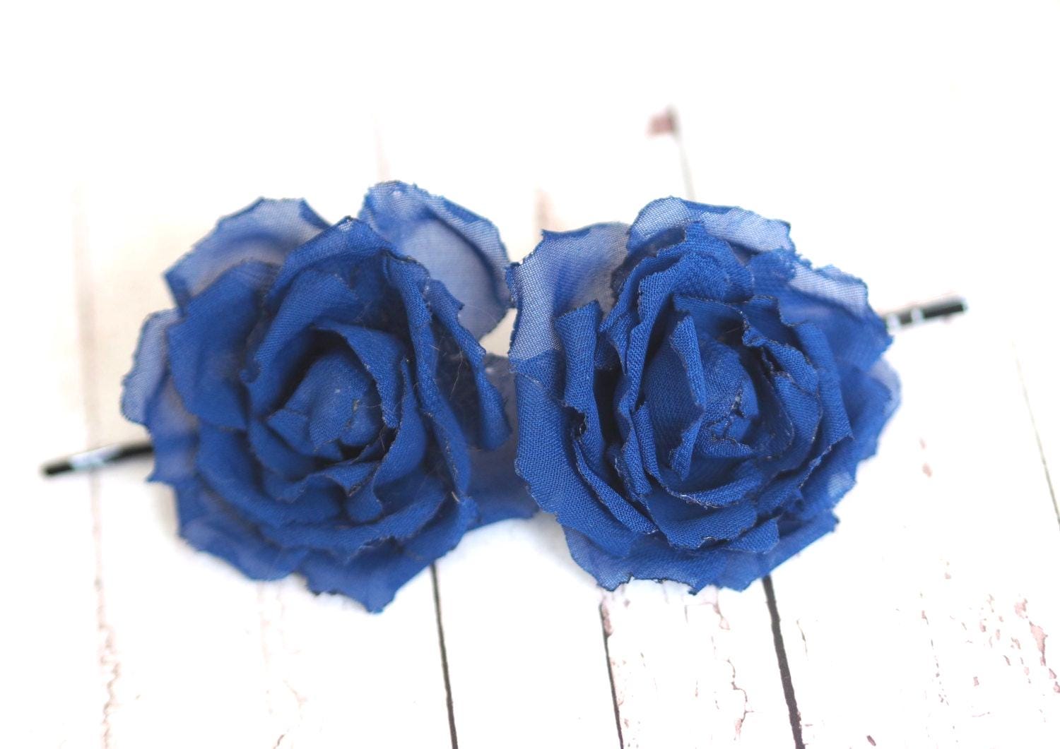 Blumen-Haarspangen Mit Rosen-Design – 6 Stück, Seeblau, Stoff, Ca. 7 Cm, Für Haare & Kleidung