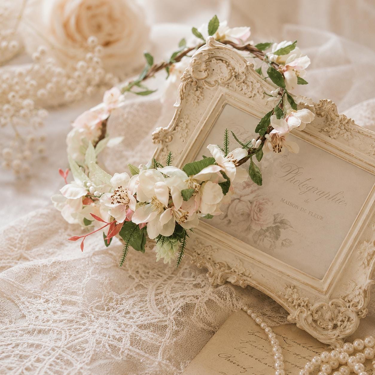 Cherry Blossom Flower Crown, Blush Sakura Headpiece, Boho Bridal