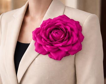 Fuchsia Rose Hair Clip or Brooch – Hot Pink Satin Flower for Hair, Lapel Pin, Bridal Hair Accessory, Magenta Fabric Flower