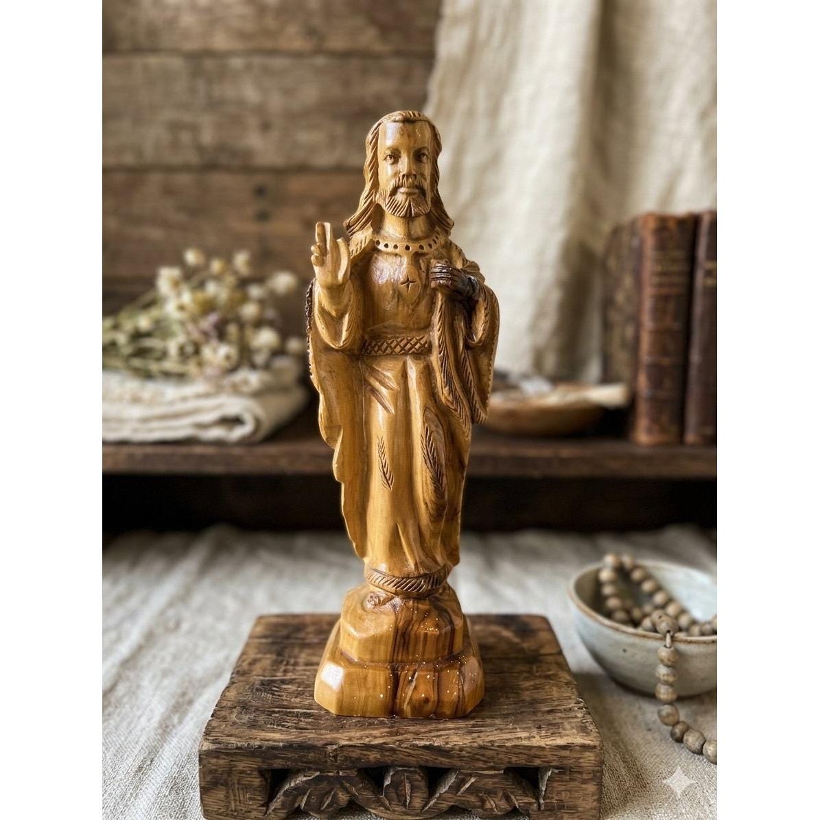 イエス・キリスト像 Jesus Statue アンティーク 木彫り彫刻 Wood Christ Statue - Etsy